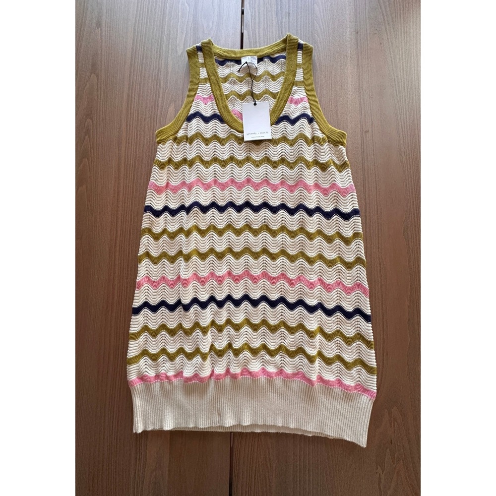 Seventy + Mochi Womens Chevron Knit V-Neck Vest Multicolor Zig Zag Size M NWT